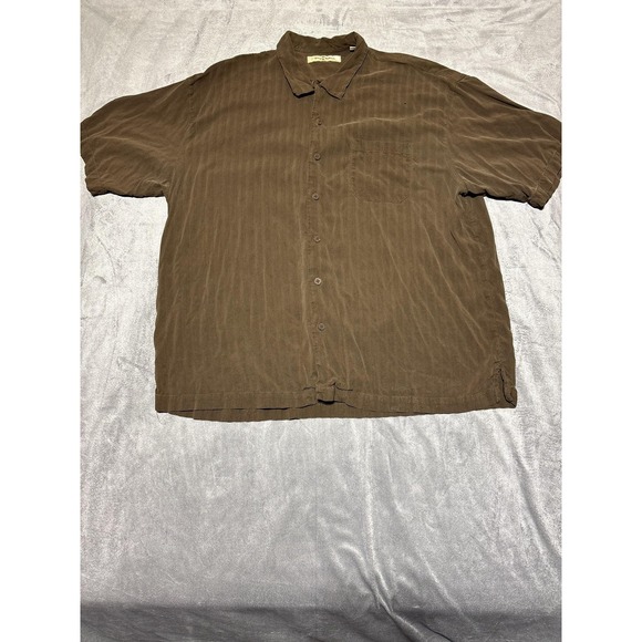 Tommy Bahama Other - Tommy Bahama Shirt Mens XXL Brown Stripe Silk Short Sleeve Button Front Shirt